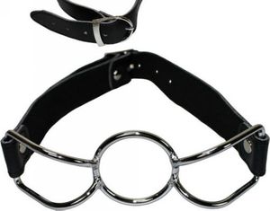 Bondage äkta läder metall öppen mun spindel ring gagsel #r34