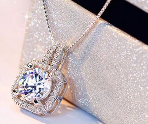 Hot Style Sparkling Crystal Zircon Square Diamond Hängsmycke Halsband Kravbenskedja Silverpläterad Kort Halsband Snygg Klassisk Utsökt