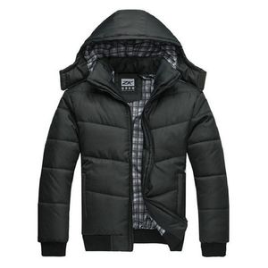 冬のジャケットの男性キルテッドブラックパフコート温かいファッション男性オーバーコートパーカーアウトウェアポリエステルパッド付きフード付き冬コート