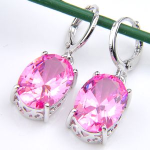 10prs Tuckyshine Classic Dazzling Fire Oval Pink Topaz Cubic Zirconia Gemstone Silver Dangle Earrings For Holiday Wedding Party251K