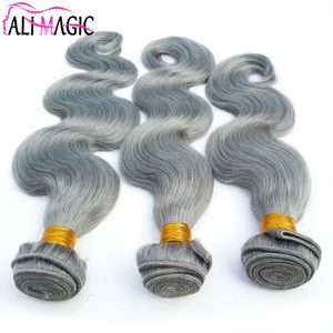 Cabelo humano tece cinza extensões de cabelo humano onda corporal grau 8a 3 pacotes 100g extensões de cabelo cinza atacado alimagic preço de fábrica barato