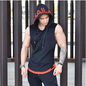 Wholesale- Brand Bodybuilding Stringer Tank Tops Hoodies Sportwear Tanktops Fitness Men gyms Clothing sleeveless with hoodie