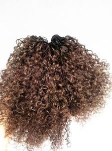 Moda capelli umani brasiliani Remy capelli ricci trama umano doppio morbido estensioni dei capelli disegnati Ombre colore 1b / 4 # Brown