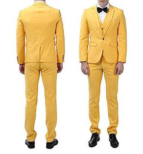 Personalizar Homens Amarelos 3 Peça Terno Do Casamento Smoking Smoking Do Noivo Com Notch Lapela Um Botão de Ventilação Homens Blazer (Jacket + Pants + Tie + Vest) 507