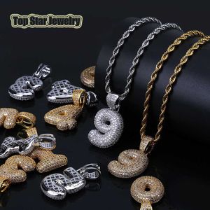 DIY Hip Hop Jóias De Cobre 18 K Banhado A Ouro Micro-inserts CZ De 0 a 9 Números Arábicos Bolha Letras Pingente de Colar Para Homens Mulheres Casais