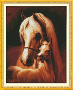 Djup kärlek till hästen Mor och hennes bebis, handgjorda korsstygn hantverksverktyg Broderi Needlework Stetsar räknat utskrift på duk DMC 14ct / 11ct