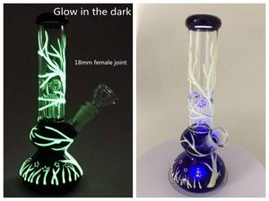 Karanlıkta Glow Beher Bong Dağınık Downstem Cam Nargile UV Bongs Sigara Bowl GID01-04 ile Floresan Petrol Kuleleri