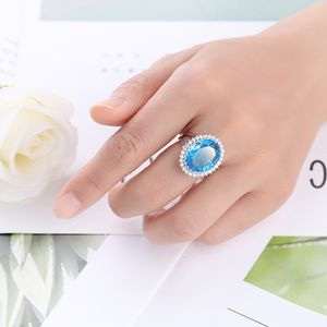 5 PC / 로트 새로운 어머니 선물 스카이 블루 보석 925 스털링 실버 반지 러시아 미국 호주의 결혼 반지 선물 보석 선물