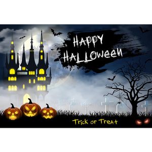 Happy Halloween Backdrop for Photography Old Castle Full Moon Bats Pumpkin Lanterns Horrible Night Kids Party Photo Background