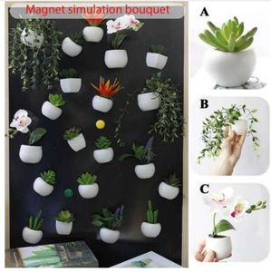 Buzdolabı Sticker Simüle Buket Çiçek Etli Bitki Buzdolabı Magnet Manyetik Saksı Bitki Ev Duvar Dekorasyon Oturma Odası Için