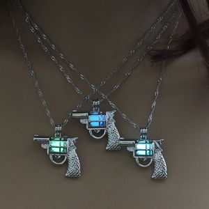 Luminous Beads gun Necklaces Glowing in Dark Hollow Guns Necklace Silver Pendant Lockets chains Fashion Jewelry for Women DropShip