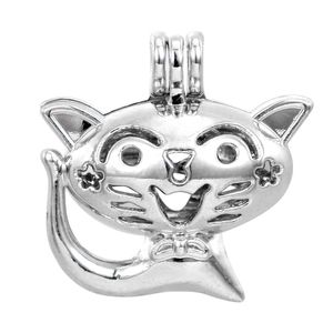 Perlenkäfig-Halskettenanhänger, Diffusor für ätherische Öle, süße Katze, versilbert, 10 Stück – plus Ihre eigene Perle macht es attraktiver