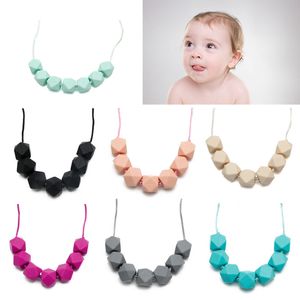 아이 식품 학년 DIY 실리콘 씹는 보석 쥬얼리 젖니가 남빛 목걸이 체인 Teether 귀여운 매력 BPA 무료 비즈 폴리곤 실리콘