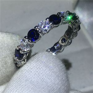 Klasik Kadın sonsuzluk yüzüğü 925 ayar gümüş Mavi 5A zirkon Cz Nişan alyans kadınlar için Gelin Takı
