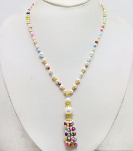 Handgefertigte schöne natürliche 4-5 mm barocke mehrfarbige Süßwasserperle 6-7 mm weiße Perlenquaste Halskette Modeschmuck