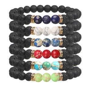 Best selling Unisex chakra pulseiras de energia naturais pulseiras de pedra de lava 8mm contas coloridas pulseiras de Jóias de Moda Artesanato