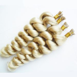 200 Stück Haarverlängerungen mit I-Spitze Blondes peruanisches lose gewelltes Haar 200 g vorgebundene Keratin-Haarverlängerung auf den Keratin-Kapselbündeln