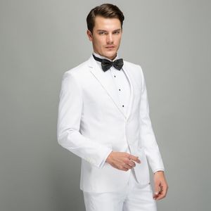 Classic Handsom Two Buttons White Wedding Groom Tuxedos Men Suits Wedding/Prom/Dinner Best Man Blazer(Jacket+Tie+Pants) N61