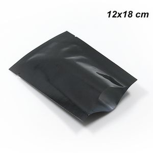 Glossy Black 12x18 cm 100 PCS Abrir Top Mylar Folha De Vácuo De Calor De Vedação Sacos De Grau Alimentar Pure Folha De Alumínio De Vedação De Calor De Embalagem A Vácuo Pouch Bag