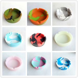 Colorful Round silicone ashtray smoking Accessories Tool heat resistant Luminous ECO friendly Case 19 colors choose 8.3CM OD for easy cleaning ash trays