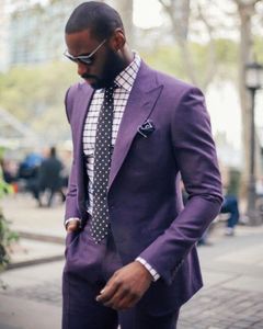 New Fashion Slim Fit Purple Groom Tuxedos Peaked Lapel Two Button Groomsmen Blazer Men Formal Suit Party Prom Suit(Jacket+Pants+Tie) NO:135