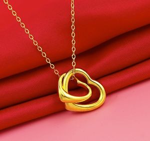 Frete Grátis Novo 24k 18K Ouro Amarelo Coração Pingente Colares para Mulheres Jóias Moda Colar Presente de Natal