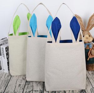 Neue Baumwoll-Leinen-Osterhasenohren-Korbtasche für Ostergeschenkverpackung, Osterhandtasche für Kinder, Festival-Geschenksäcke, Einkaufstasche