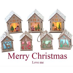 DIY Choinki Dom Wiszące Ornamenty Świąteczne Dekoracje Świąteczne Dekoracje LED Light Wood Holiday Decor Xmas Prezent HH7-1705