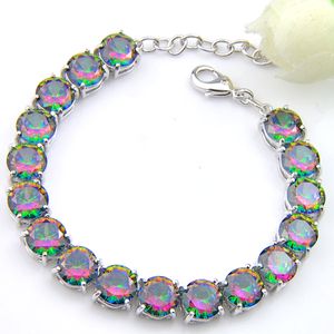 Стерлингового серебра 925 пробы ручной работы Multi Genuine Round Frie Rainbow Mystic Topaz Lady Браслеты-цепочки