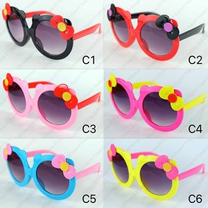 Schöne bunte Blumen-Kindersonnenbrille mit rundem Rahmen, hübsches und niedliches Design, 6 Farben, Großhandel mit Brillen