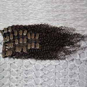 9pcs Kinky Curly Clipe em Extensões de Cabelo Humano Loira Brasileira Remy Hair 100% Human Brown Clips Bundle