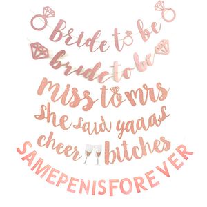 Rose Gold Glitter Banner Bachelorette Han Party Cheers Bitches Miss to Mrs Hon sa Yaaas Banner Wedding Bridal Party Decoration