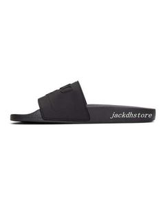 New Arrival Mens and Womens Fashion Black Logo Embossed Leather Slide Sandals z gumowym Sole Rozmiar Euro 35-45