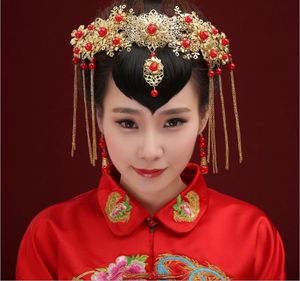 En kinesisk drake kostym bröllop brud cheongsam retro hår tillbehör