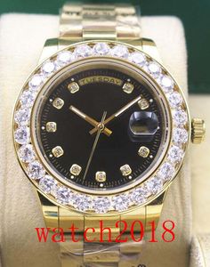 Relógio de luxo masculino ouro amarelo 18k mostrador preto maior relógio de moldura de diamante 18338 relógio de pulso automático de marca de moda masculina