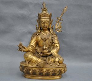 13 '' Çin Tibet Bronz Lotus Doğan Guru Padmasambhava Buda Heykeli