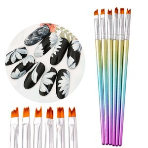 6 PCS Set Mermaid Nail Brushes Set Gradient Color UV Gel Flower Drawing Pen Manicure Nail Art Tool