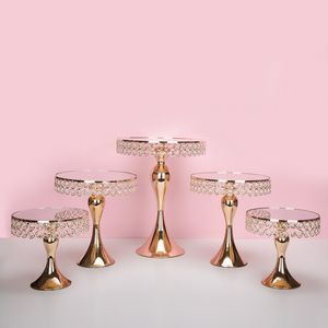 7st Set Luxury Gold Crystal Cake Holder Stand Cake Decorated Wedding Cake Pan Cupcake Sweet Table Candy Bar Table Centerpieces DE286N