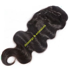 ブラジルの髪のポニーテール100％人間の髪の伸びのクリップカール濡れと波状の安い卸売140g 10-24インチのレースリボンラップポニーテール