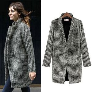 Modischer langer Wollmantel für Damen, Übergröße, Winter-karierte Jacke, Wollmischungsmantel, lang im Windjacke