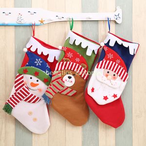Large Christmas Stocking Sack Santa Gift Xmas Holiday Decoration Vintage Socks Collection Bag Oldman Snowman Bear