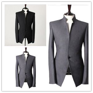 Blazers Mandarin collar Gentlemen men suits jacket Handmade Wedding groom tuxedos vest Men Custom Made Suit Jacket