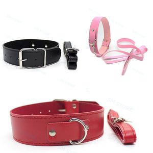 Bondage Restraint Leather Neck Collar Cuffs Slave Chain Leash Couple Fun Shackle #R87