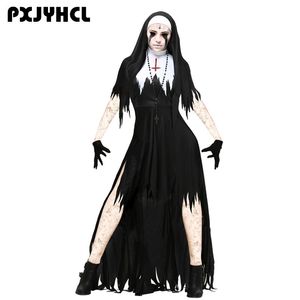 Halloween Nun Straszny Cosplay Costume Kobiet Czarny Wampira Fantasy Dress Terror Sister Party Harvguise Zestawy Kobiet Fancy Dla Dorosłych