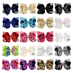 20pcs 6 inch Girls Embroideried Sequin Bows With Alligator Clips Colorful Hairpins Shinny Barrette Hair Accessories HD852