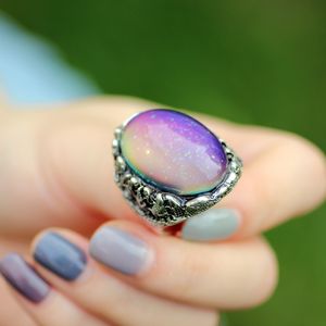 New Design Women Lucky Gift Emotion Feeling Big Oval Stone Mood Ring Wholesale MJ-RS057