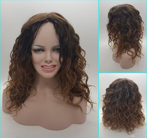 Like human hair Curly Blonde Wig Dark Roots Ombre Wig for Black White Women High Heat Fiber Pelucas Sinteticas Rubias Perruque Perucas