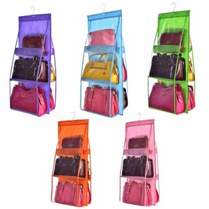 Double Side Transparent 6 Pocket Foldable Hanging Handbag Purse Storage Bag Sundry Tidy Organizer Wardrobe Closet Hanger