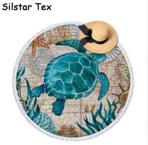 Silstar Tex Sea Turtle 라운드 비치 타월 여름 마이크로 화이버 Octopus 150cm 수영 목욕 수건 피크닉 담요