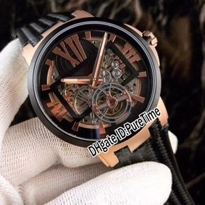 New Executive Skeleton Tourbillon 1713-139 Orologio da uomo automatico con lunetta nera in oro rosa Cinturino in pelle nera 8 stili Orologi Puretime UNB117b2